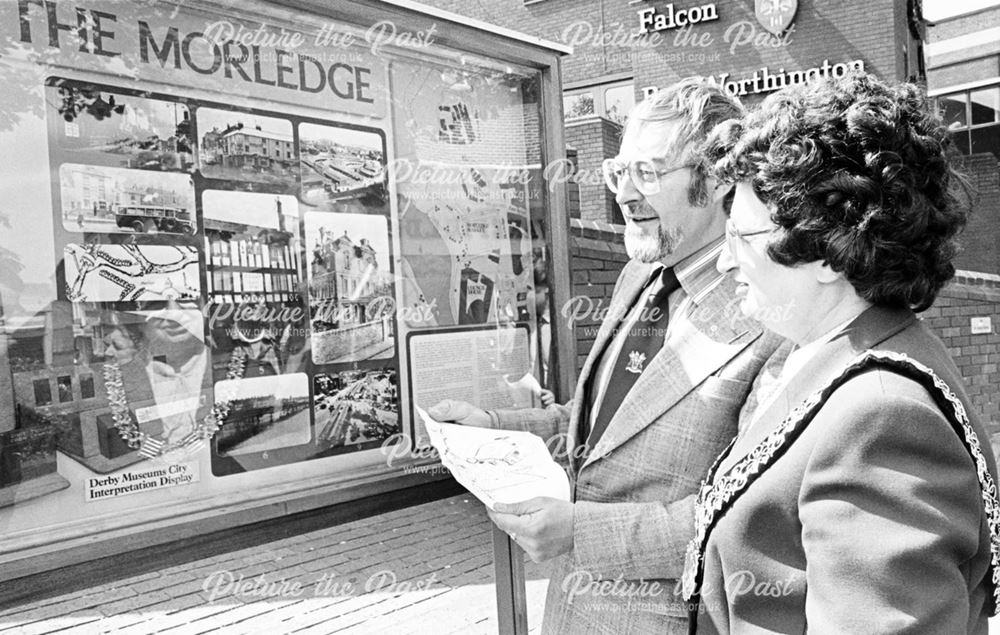 The Mayor of Derby, Margaret Wood, is shown an Information Board