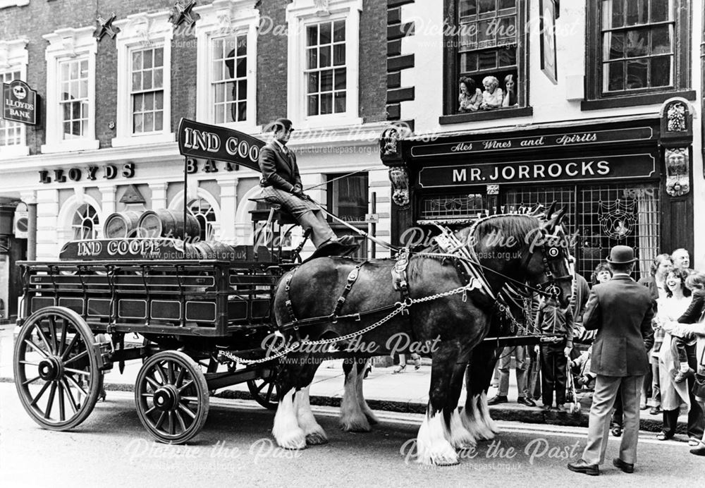 Brewery horse drawn dray at the re-opening of Mr Jorrocks Public House