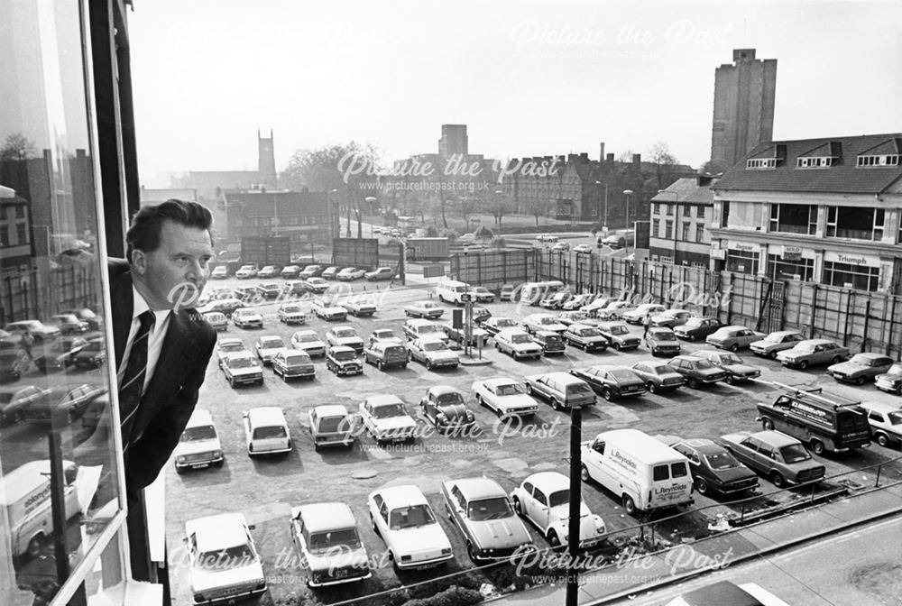 View over the temporary car-park by London Road