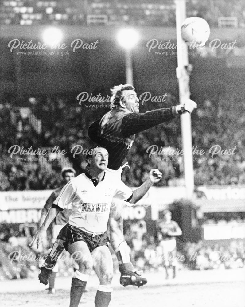 Southall punches clear from Derby County's Paul Goddard, Everton, Liverpool, 1989