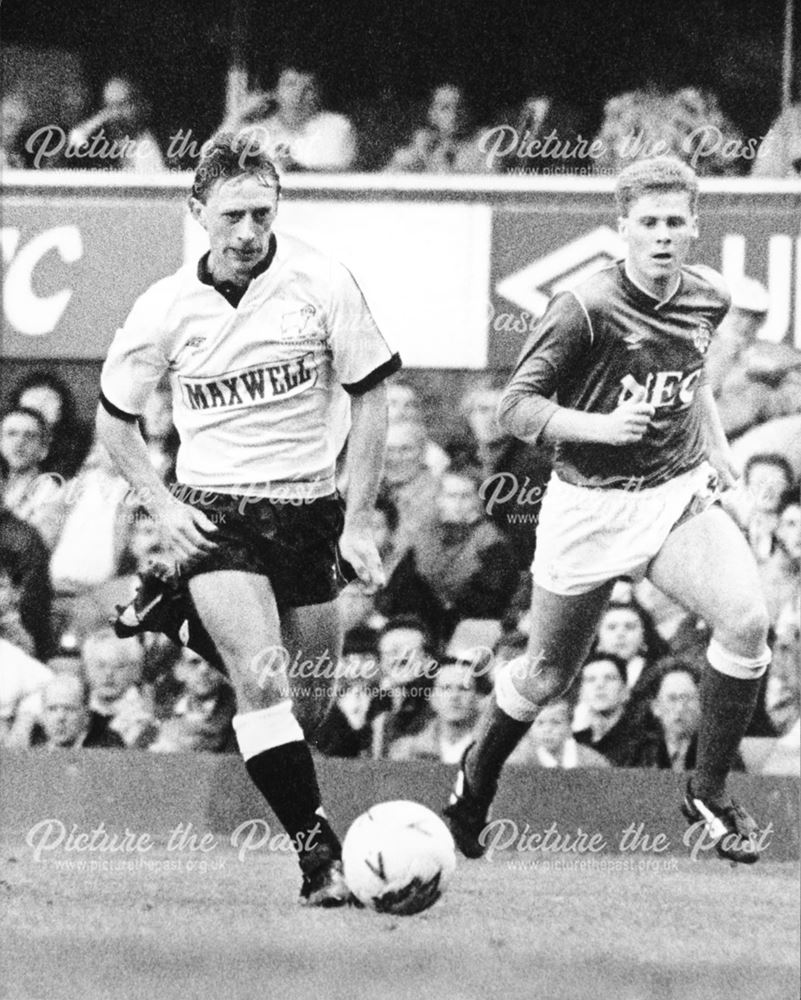 Derby County midfielder Gary Micklewhite against Everton, Liverpool, 1985