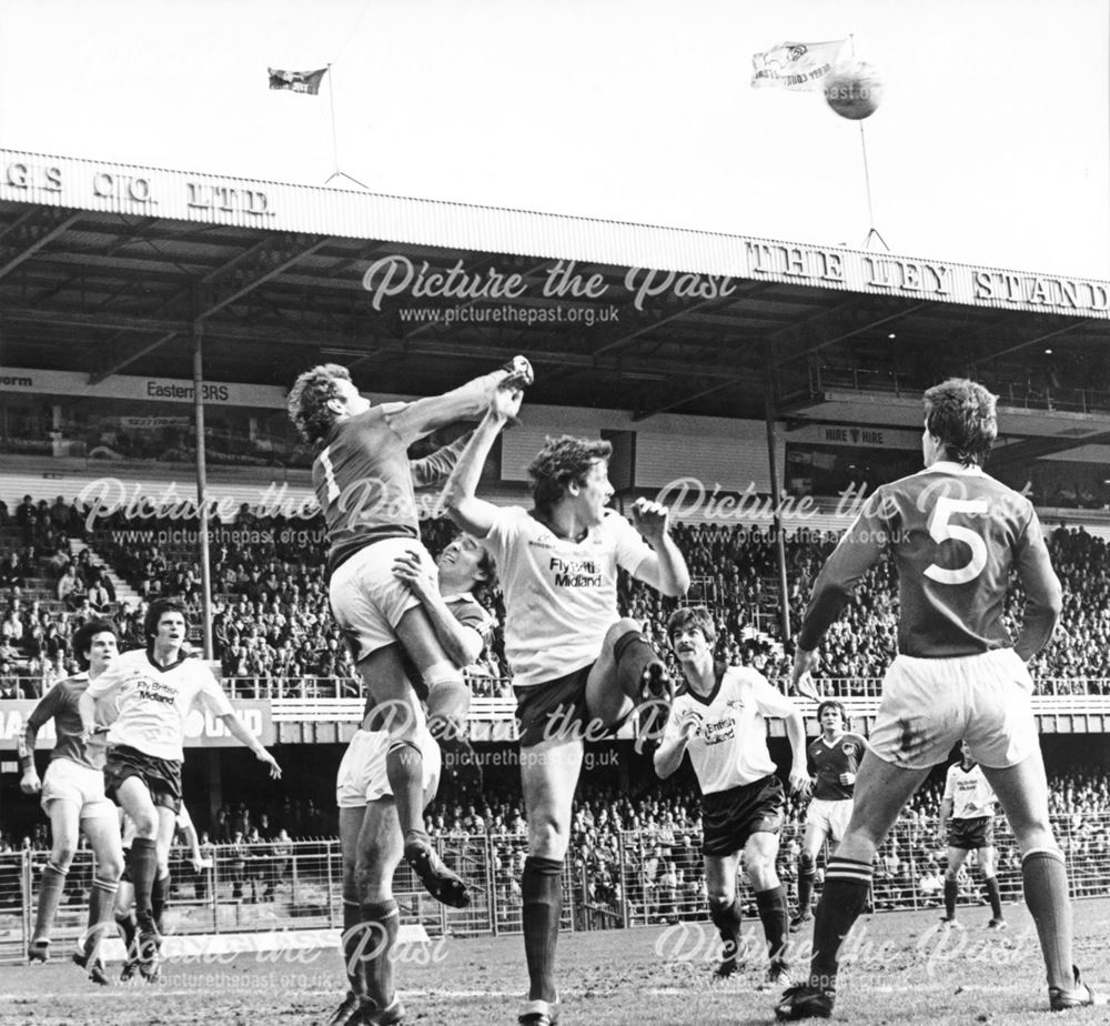 Derby County strikers John Duncan, Dave Swindlehurst and Kevin Wilson