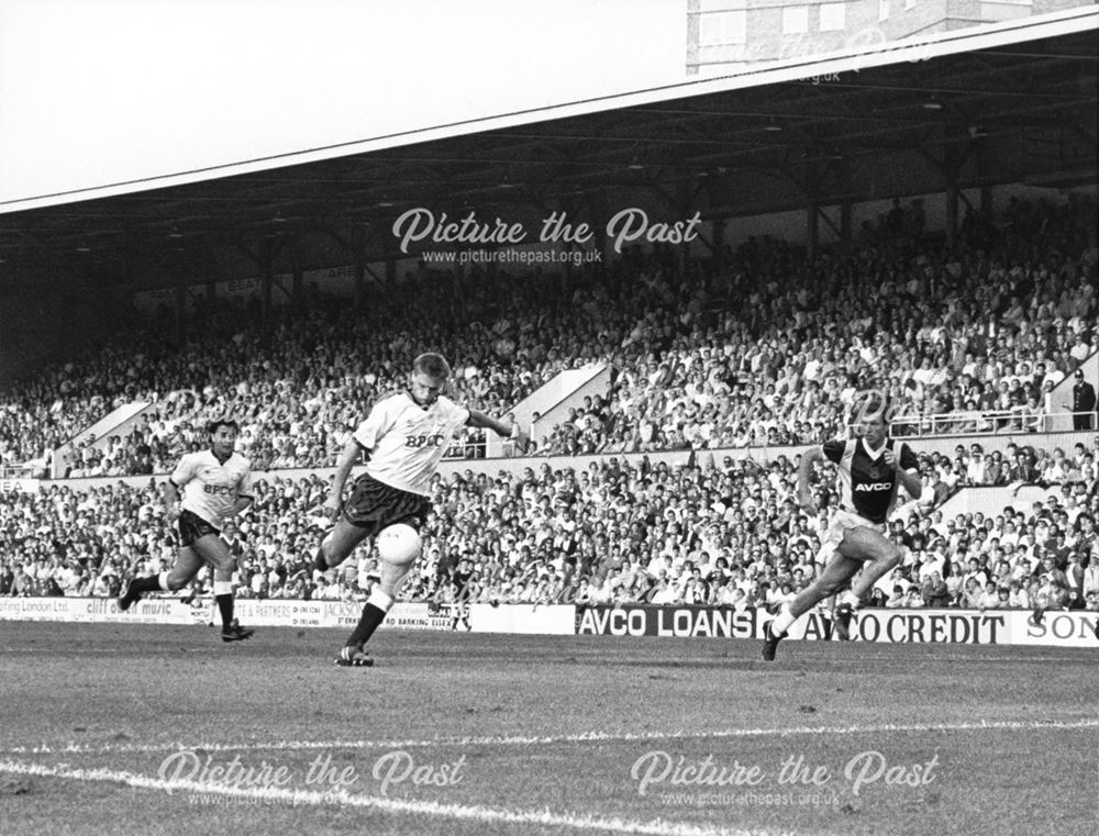 Derby County strikers Phil Gee and Bobby Davison in Match at West Ham, London, 1987