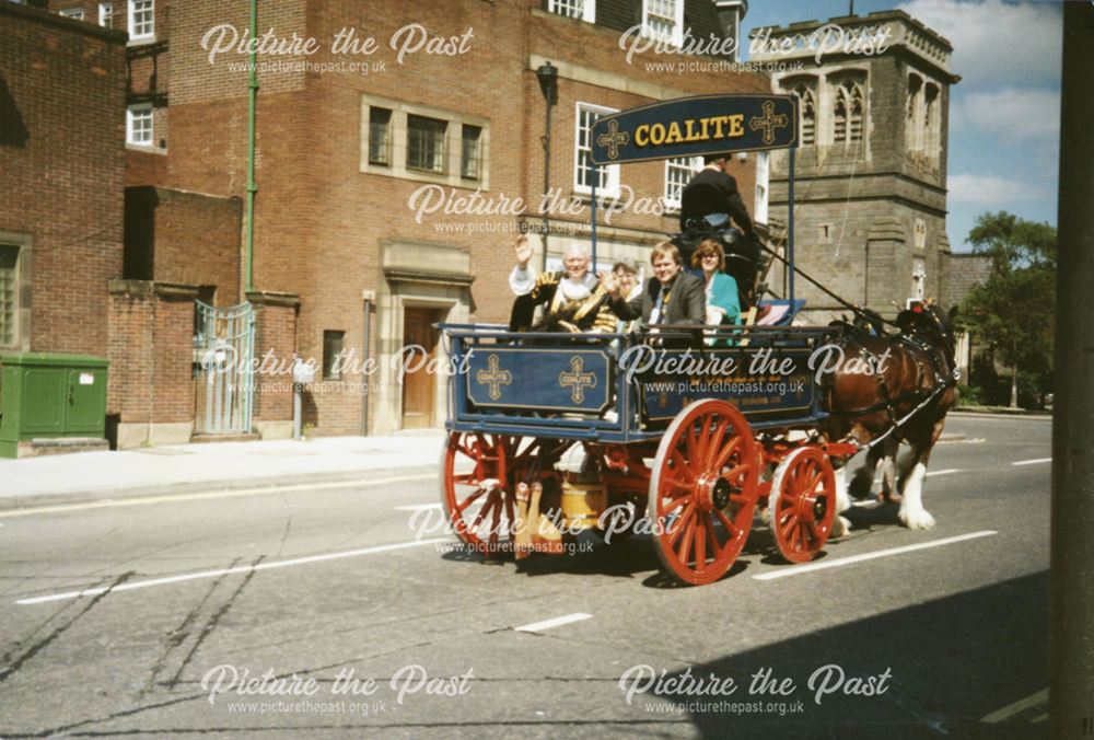 Mayor Roy Baxter on the back of a Coalite horse and cart during the Mayor's Parade