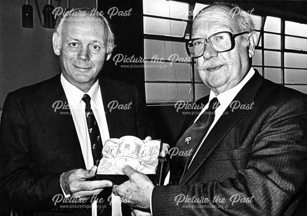 Lord Montague (left) - Chairman of Rolls Royce, Derby, 1980s