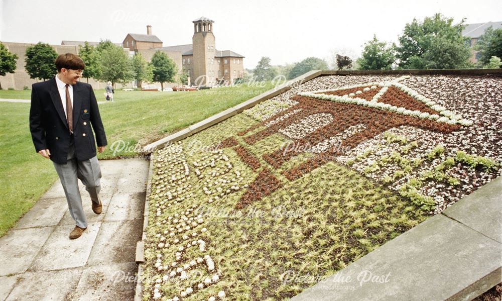 Flower bed depicting Derby Industrial Museum (also seen in the background)