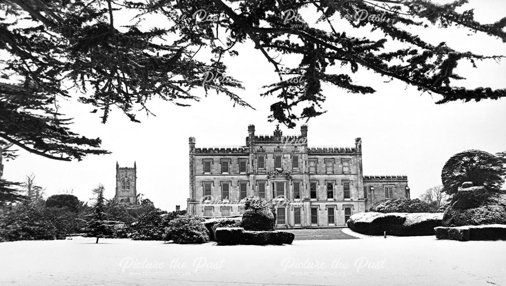 Elvaston Castle east facade - showing St Bartholomew's Church tower