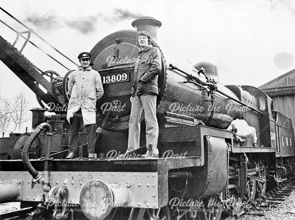 Somerset and Dorset class 7F 2-8-0 No 13809 steam locomotive engine in black LMS livery at Derby, wi