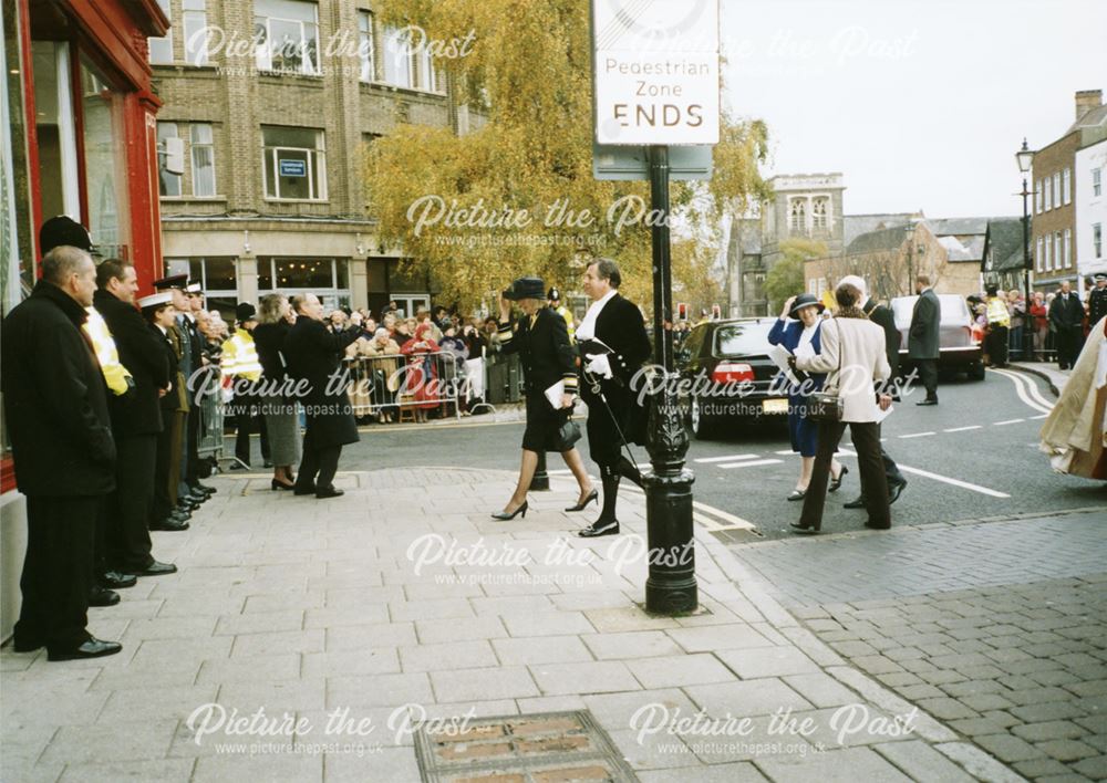 The High Sheriff of Derbyshire, Nigel Rudd and wife during the Queen's visit to Derby for the openin