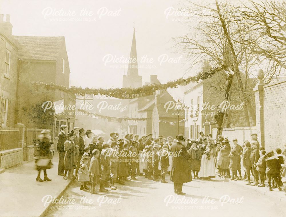 Church Street, Spondon. Decorated for the wedding of Sir Richard Cooper and Alice Priestland