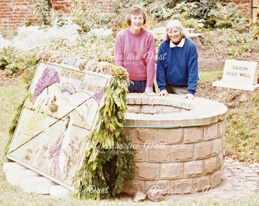 Gill Fryer and Iris George at the Saxon Holy Well Dressing, Spondon, Derby, c 1990