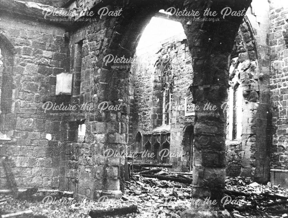 Interior of All Saints Parish Church After the Fire, Moor Road, Breadsall, c 1914