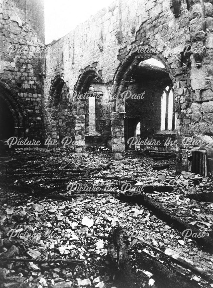 Interior of All Saints Parish Church After the Fire, Moor Road, Breadsall, c 1914