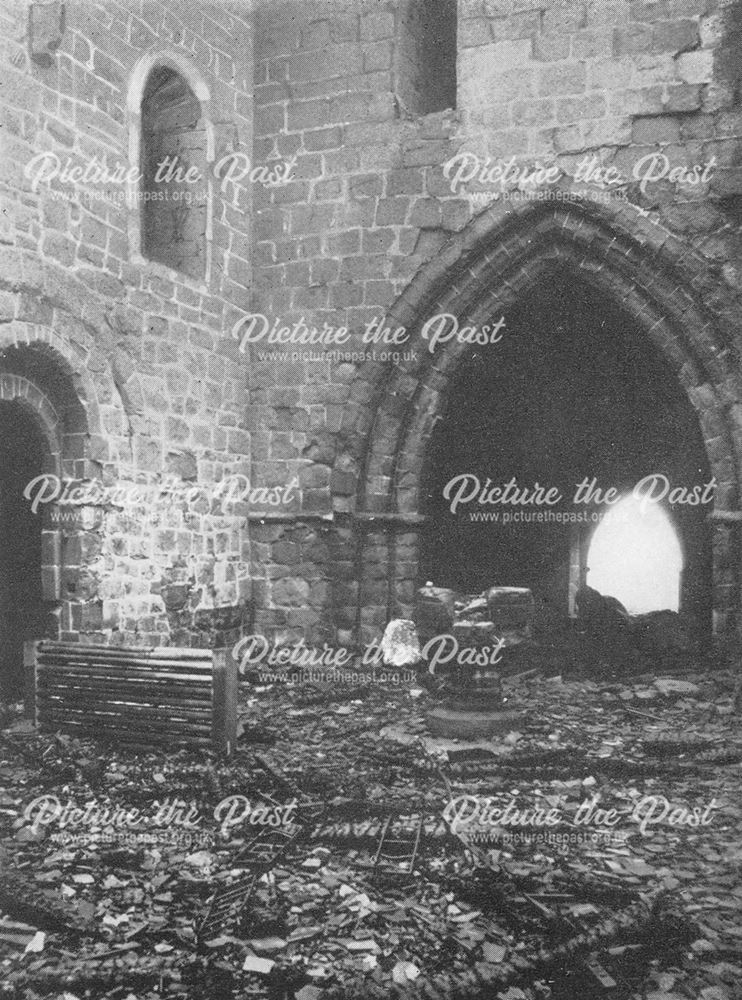 Interior of All Saints Parish Church After the Fire, Moor Road, Breadsall, 1914