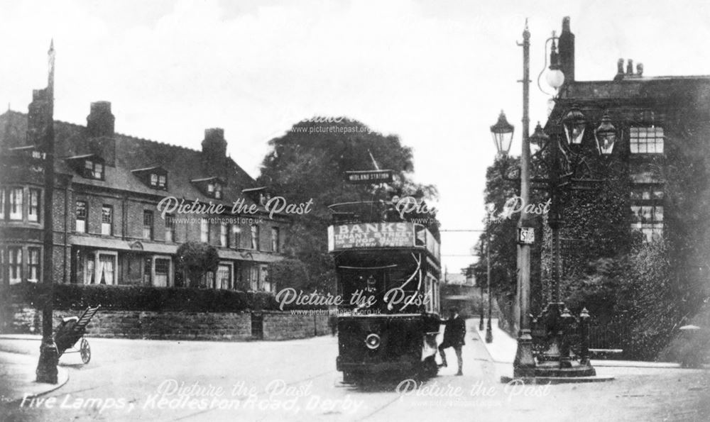 Open Topped Tram at Five Lamps, Kedleston Road, Derby, c 1910s