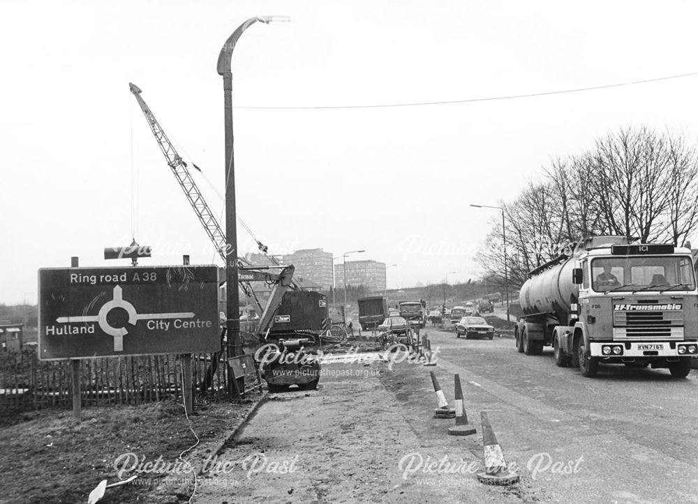 Queensway/Kedleston Road roadworks, Derby, 1982