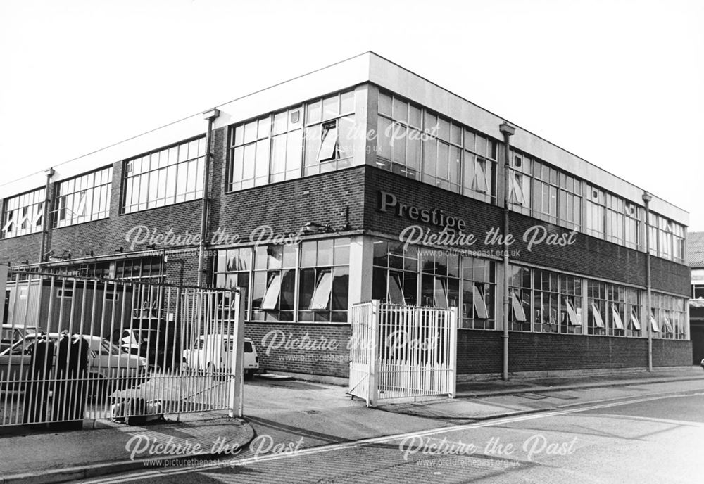 View of the main gates to 'Prestige' factory