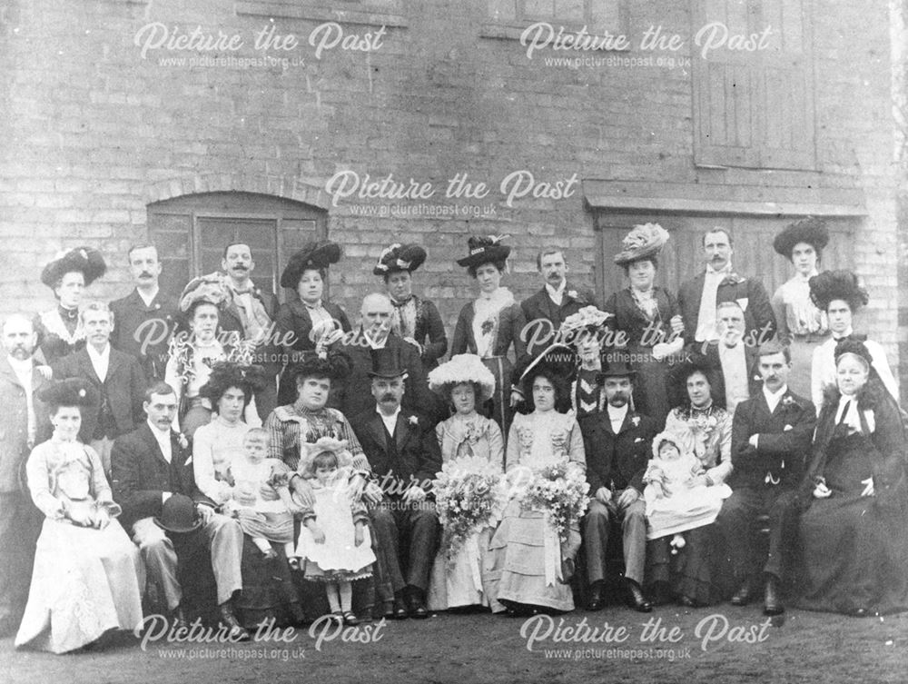 Payne and Tideswell Family Wedding Group, rear of 87 Abbey Street, Derby, 1908