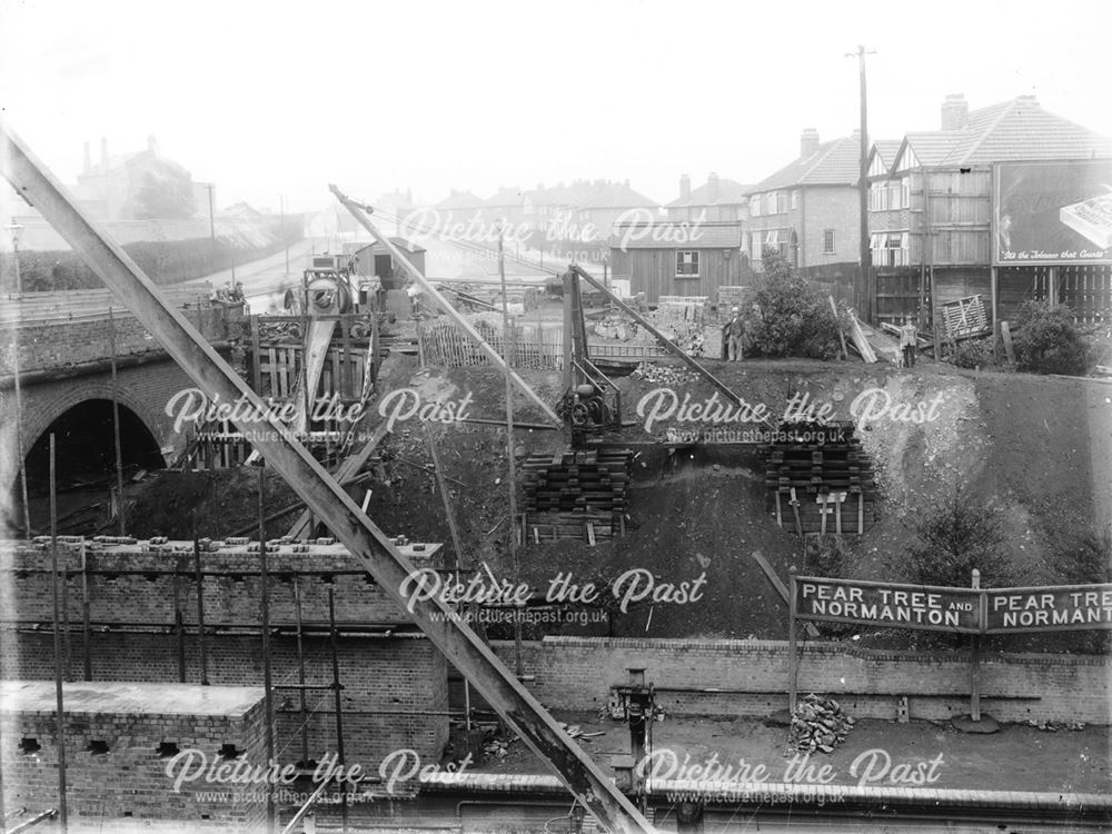 Construction of Pear Tree bridge, viewed from the railway embankment,Pear Tree