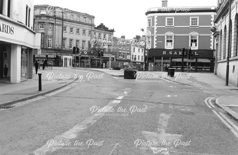 View showing old traffic markings at the bottom of St Peter's Streeet during pedestrianisation