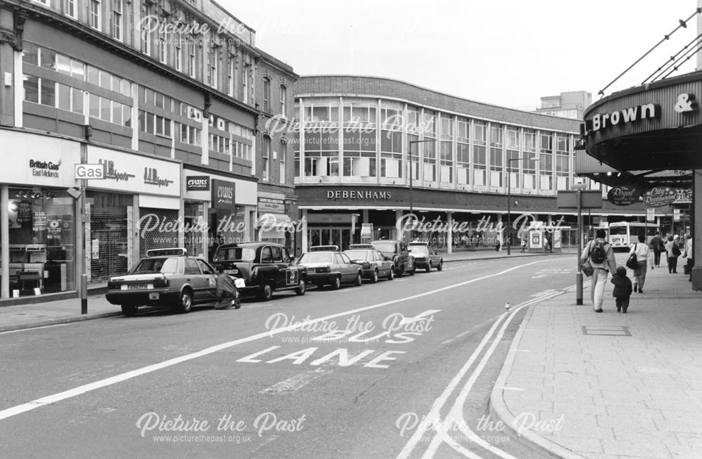 View of Victoria Street showing the taxi rank and new direction of buses road markings after pedestr