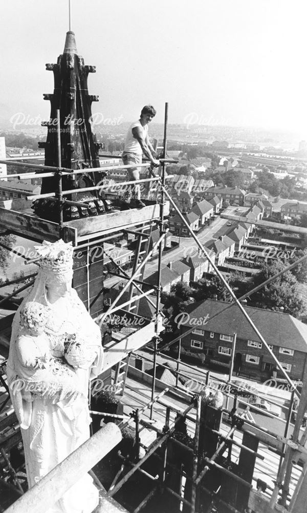 View from scaffolding erected around St Mary's Church at the time of renovation