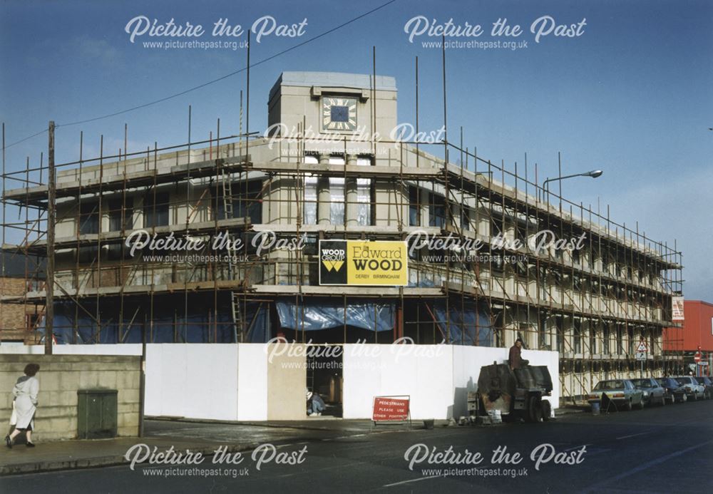 Former office block/showroom/nightclub scaffolded for renovation work