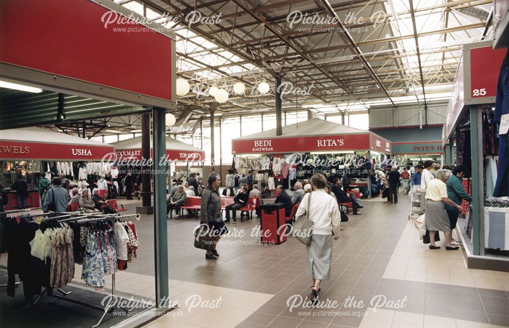 Central area of Eagle Centre market, seating surrounded by stalls