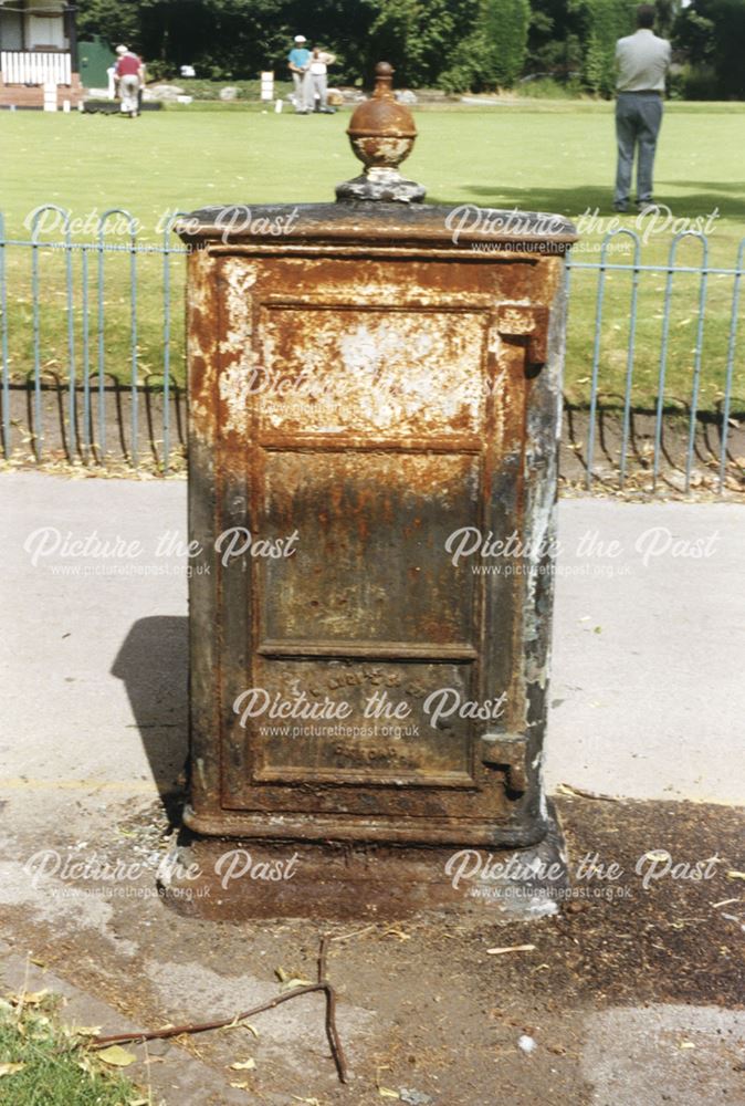 Electricity junction box? Damaged by the heat of a fire which destroyed the bandstand