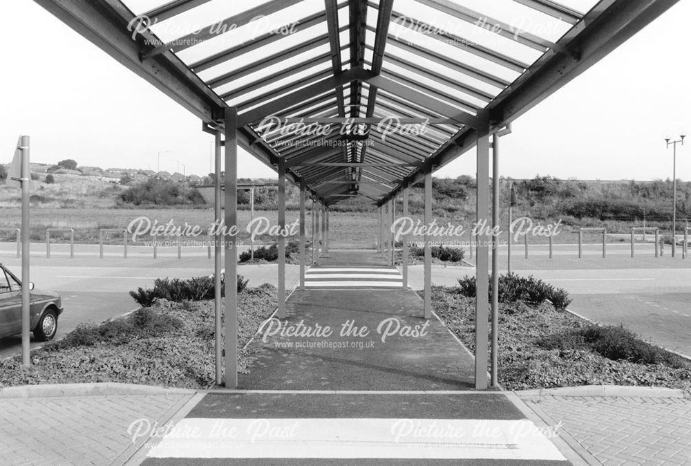 Detail of pedestrian walkway from the car park,Meteor Centre