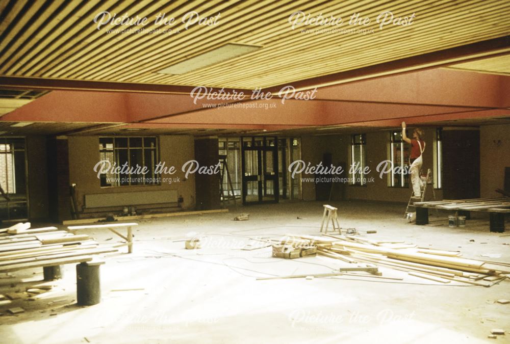 Interior view showing construction of Sinfin Library