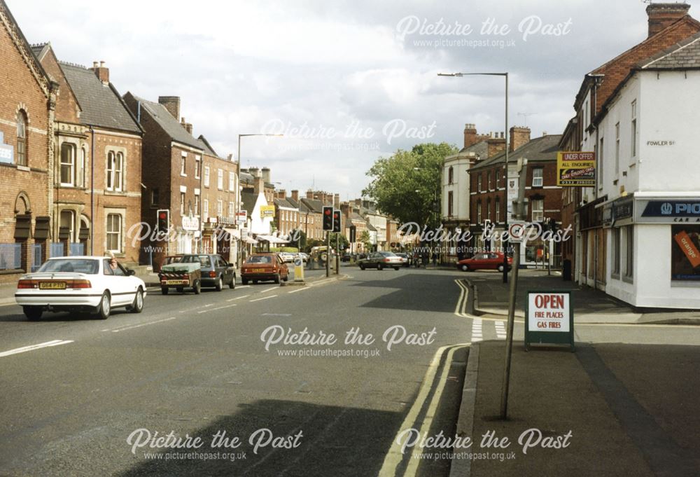 View of Ashbourne Road looking towards Friargate, with Fowler Street to the right