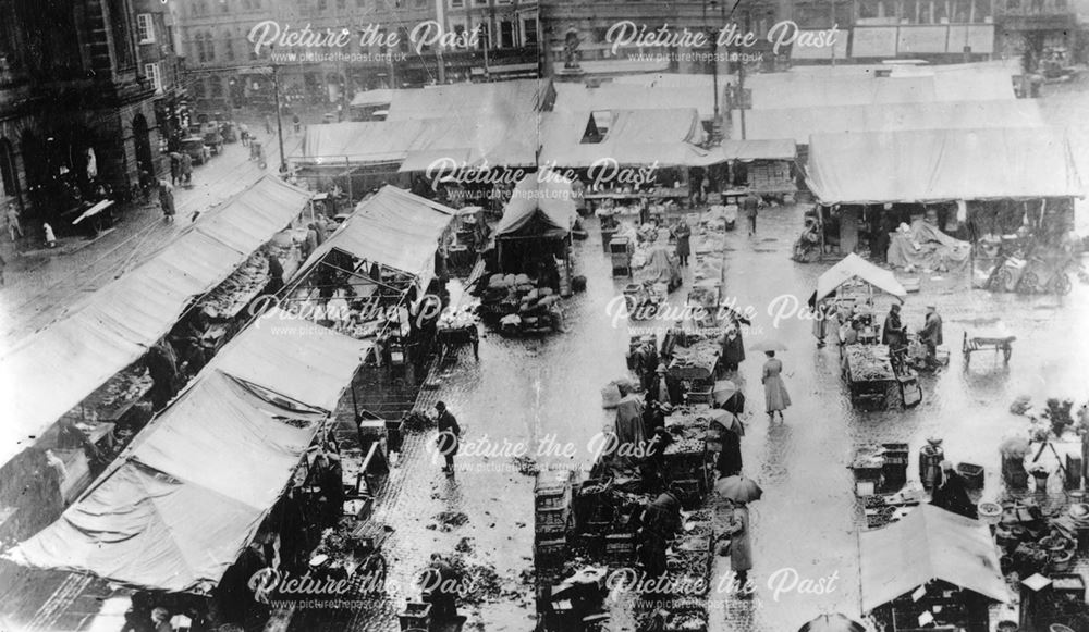 Overhead view of Market Place on a rainy day