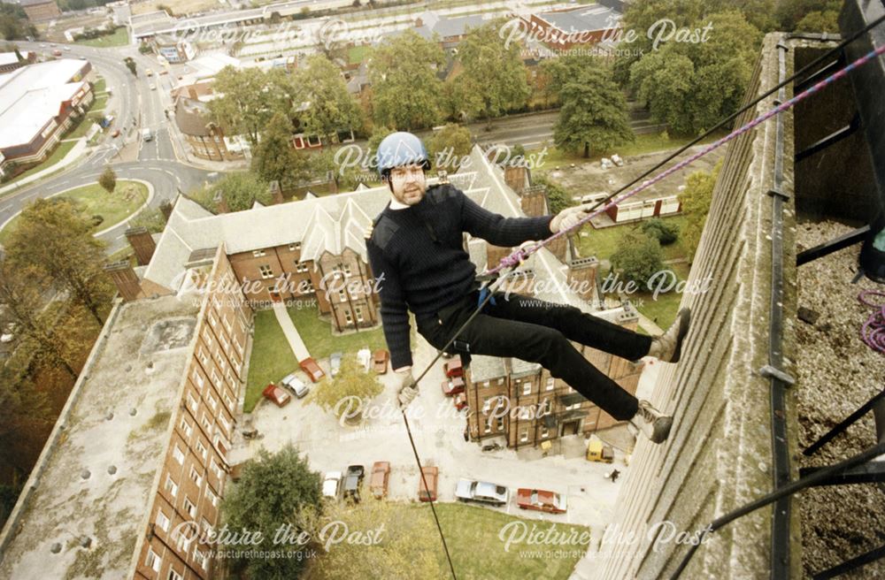 Abseiling from the roof of Derby Royal Infirmary nurses home