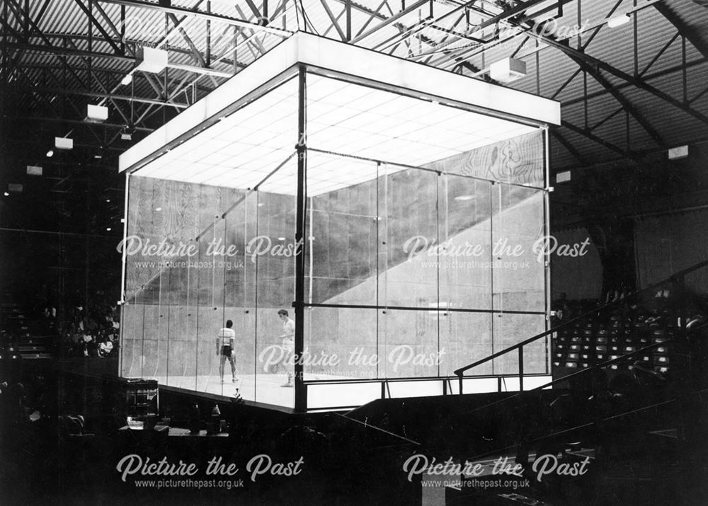 Squash court, specially erected in a transport box - venue unknown