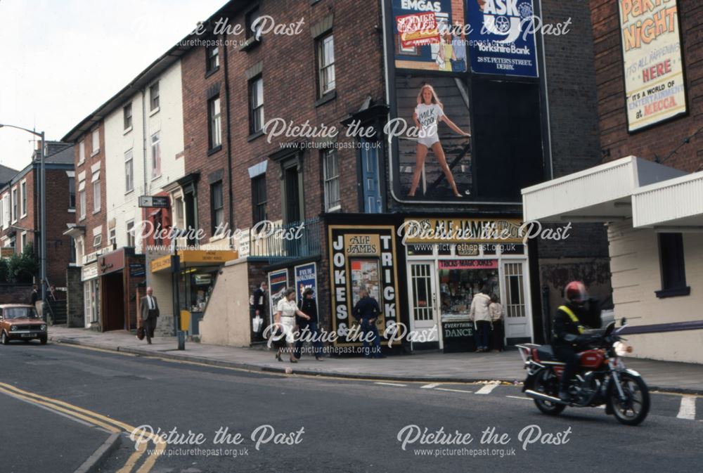 View looking up Green Lane showing Alf James Joke Shop