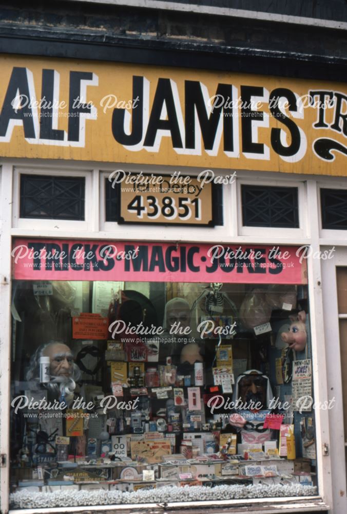 Close up view of Alf James's Shop Window