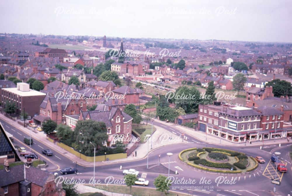 Aerial view taken from Nurse's Hostel towards Osmaston Road, Derby, 1978