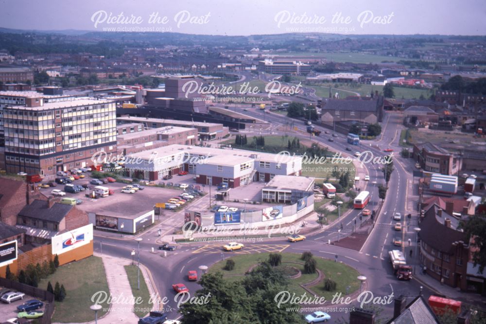 Aerial View from Derbyshire Royal Infirmary Nurse's Hostel looking towards London Road, 1978