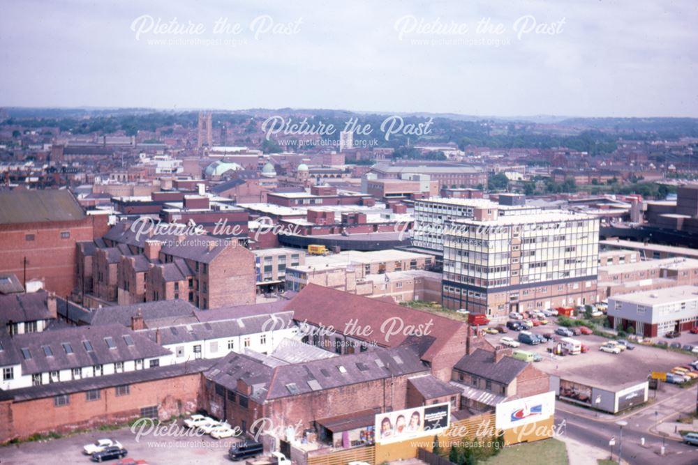 Aerial view from the Derbyshire Royal Infirmary nurses' hostel building, looking towards London Road