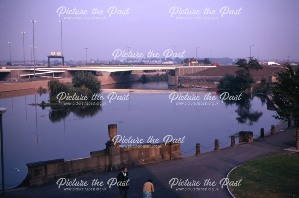 View across the River Derwent toward road bridge 2 on the inner ring road, looking from the River Ga