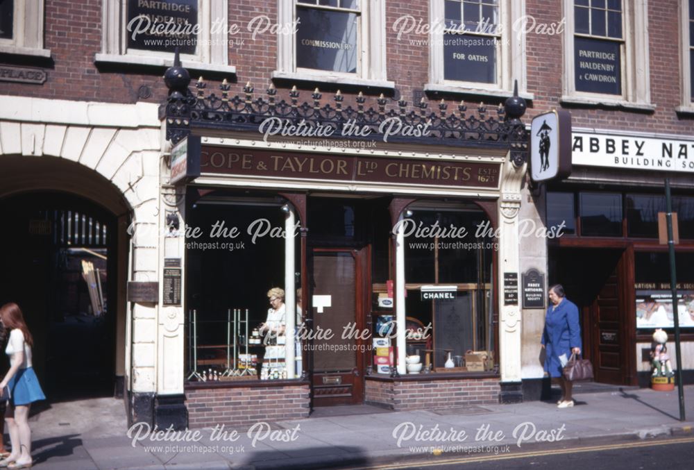 Image of the shop frontage of 'Cope and Taylor' chemists in the Corn Market