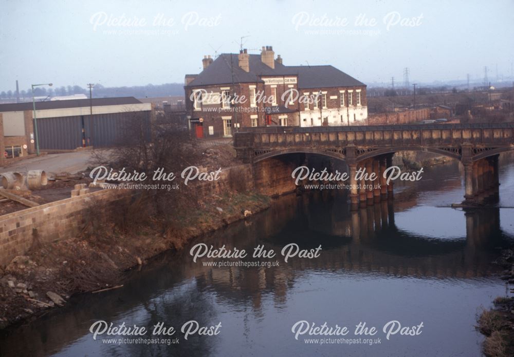 Bridge over the river Derwent with Cattle Market Hotel behind it