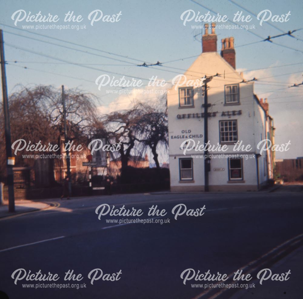 Old Eagle and Child public house, St Alkmund's Churchyard, Derby, 1967