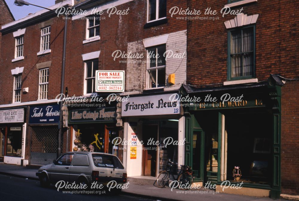 Shops along Friar Gate including Friar Gate News