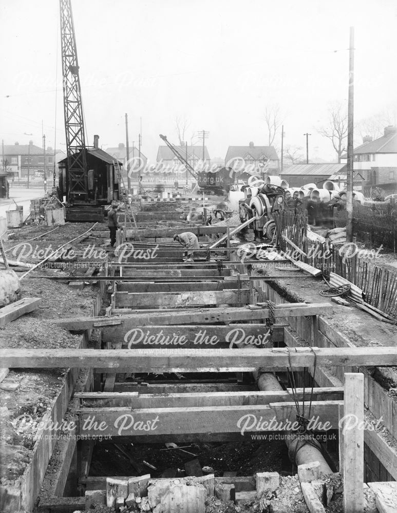 General view of timbering in trench