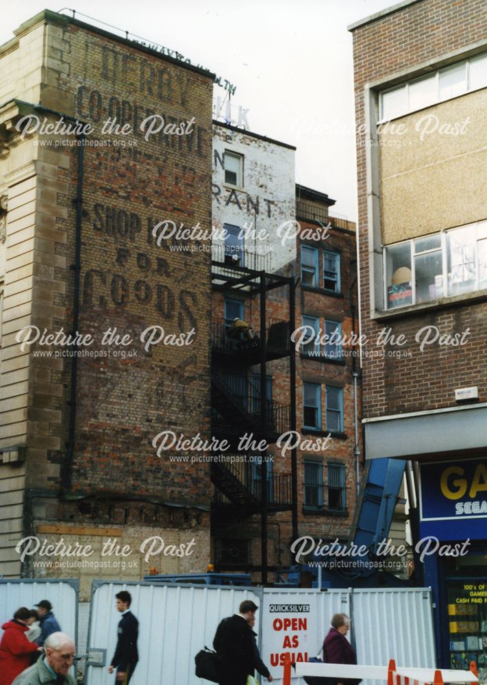 Rear of Co-op shop with old advertisement, Derby, c 2001