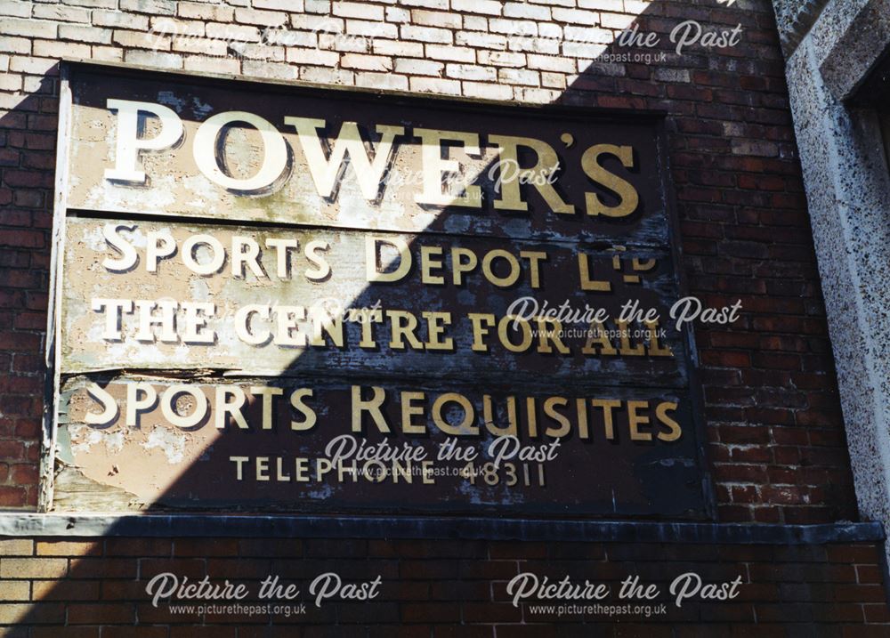 Advertising board for Powers sports shop, Derby, 1999