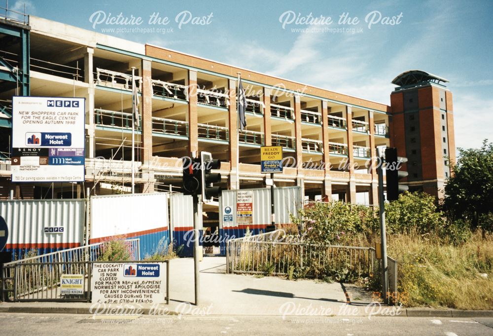 View of the construction of the Cock Pitt Car Park nearing completion, 1998