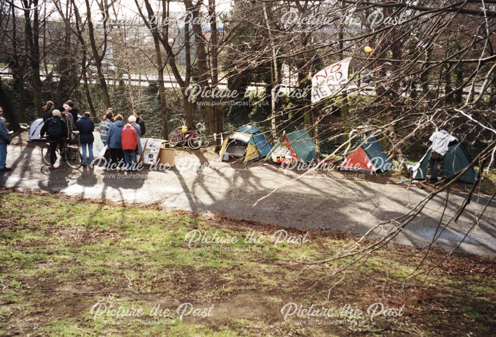 Tents and information stall of the protestors on Bass's Recreation Ground, 1998